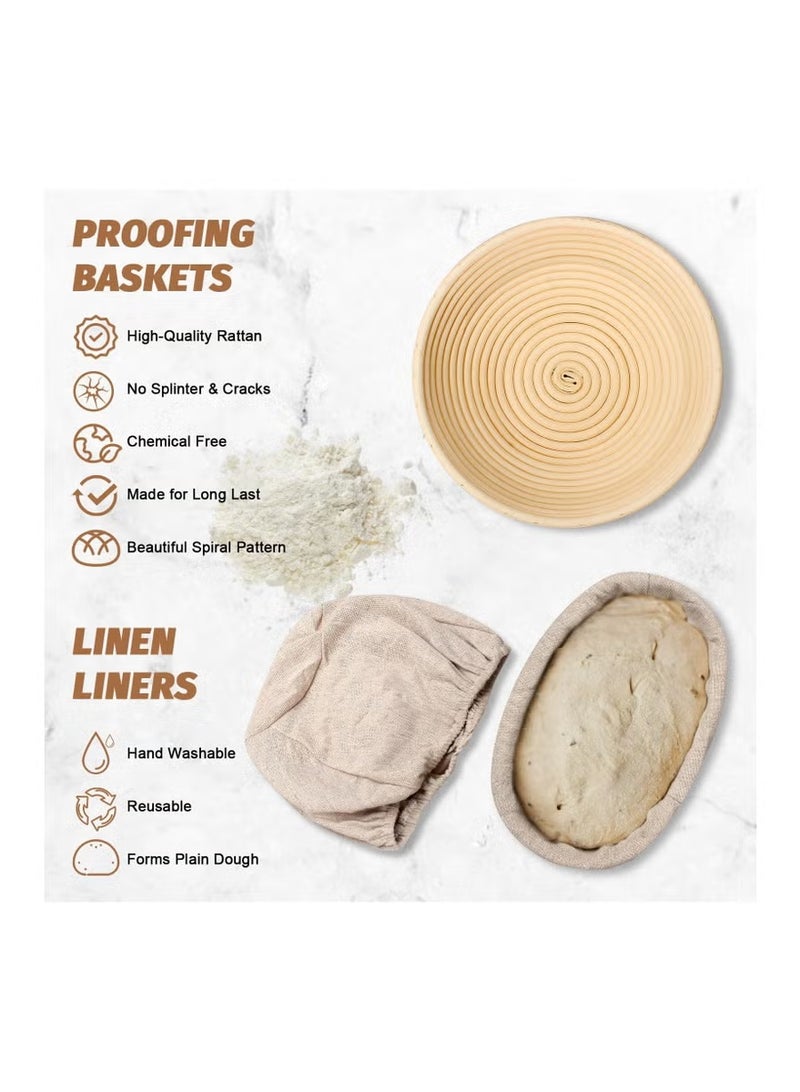 Sourdough Proofing Basket Kit, 23cm Round and 25cm Oval Banneton Bread Baking Supplies, 2 Bread Proofing Baskets with Sourdough Bread Making Tools,Bread Proofing Basket Set - Image 3